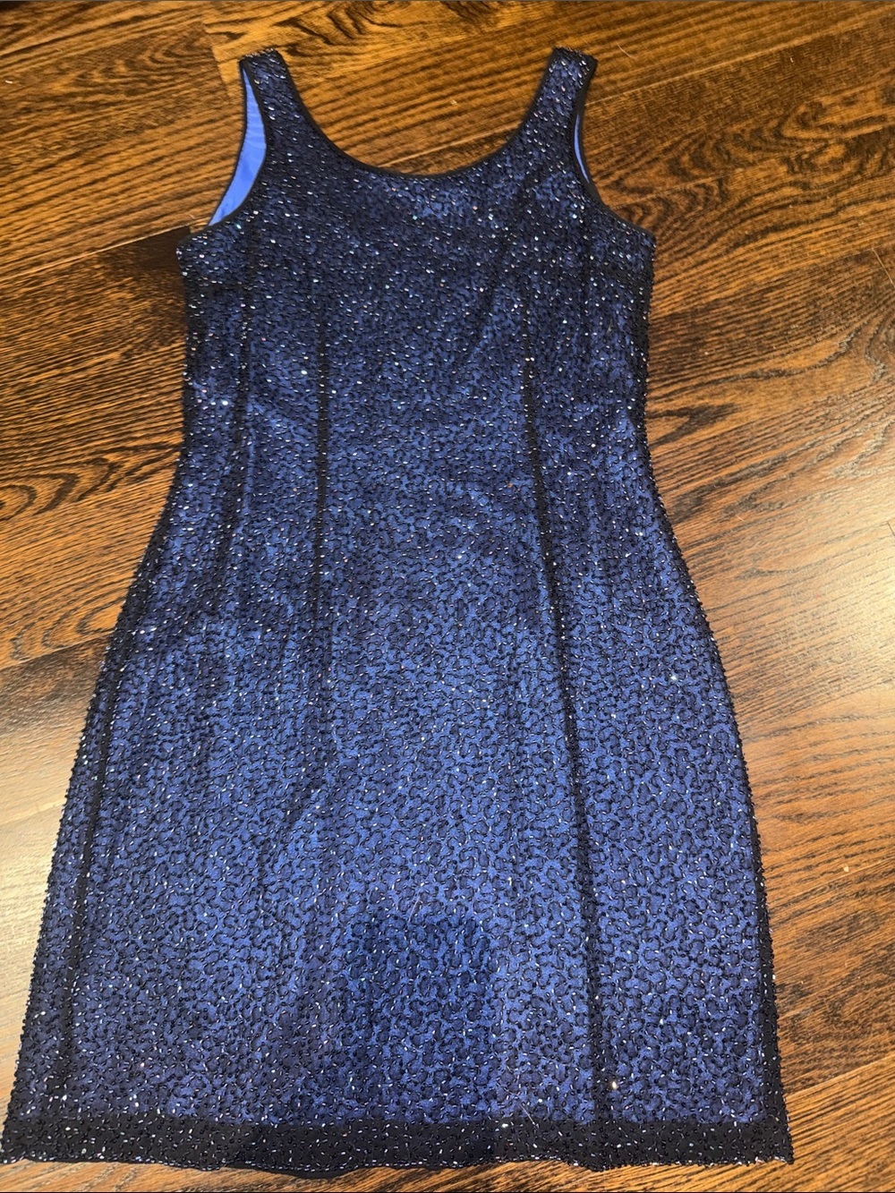 Vintage Bieff Basix  navy blue sequined cocktail dress 100% silk size 2P